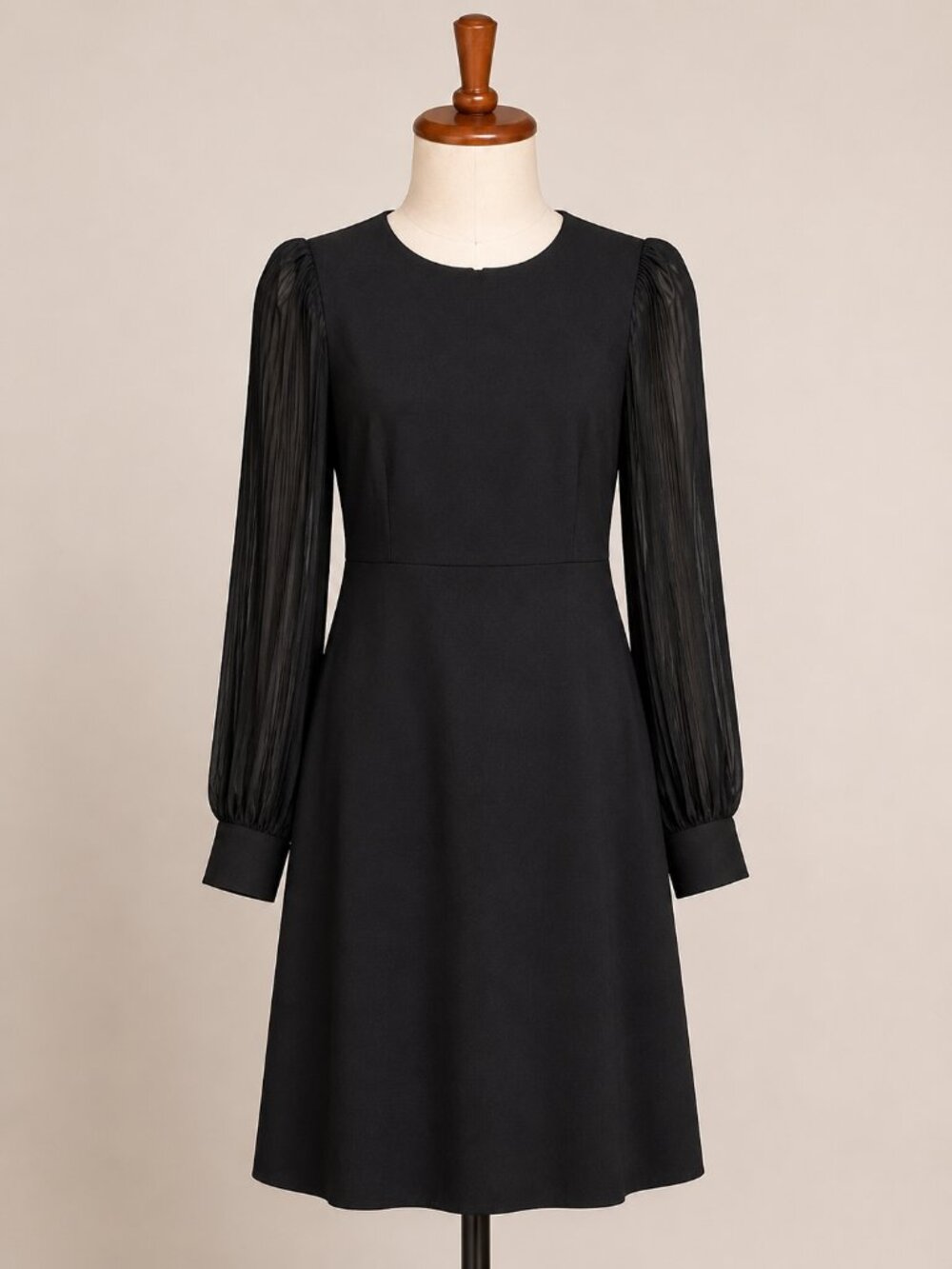 J.Crew Black Pleated Sleeve Shift Dress Size 4 Sheer Long Sleeve